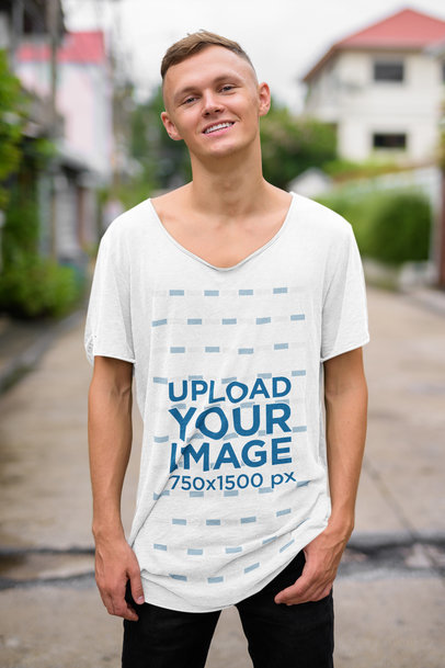 Mockup of a Young Man Wearing a Slouchy Heather T-Shirt