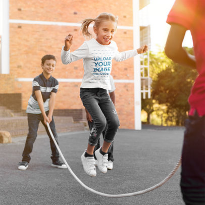 Long Sleeve Tee Mockup of a Girl Jumping Rope