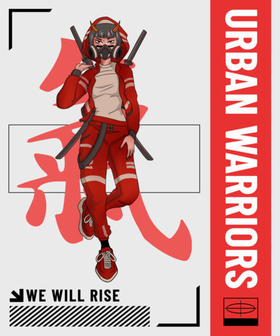 T-Shirt Design Template Featuring Anime-Styled Illustrations of Warriors