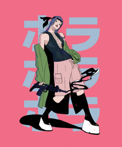 Anime T-Shirt Design Template Featuring Street-Style Ninja Warriors