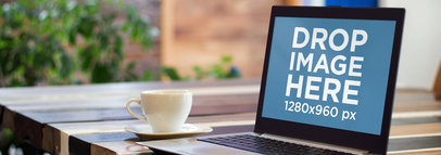 Laptop On Wooden Striped Table Wide