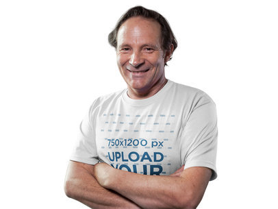 Mockup of a Middle Aged Man Wearing a T-Shirt While Standing Against a Solid Backdrop