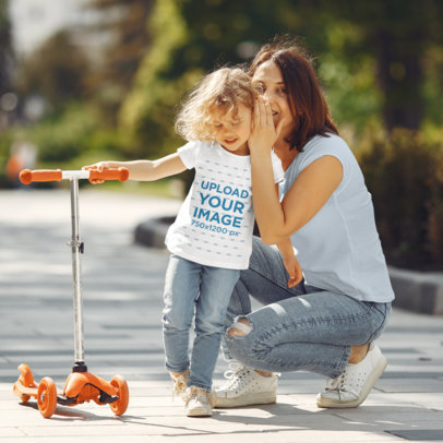 T-Shirt Mockup Featuring a Girl Listening to Her Mother 41247-r-el2