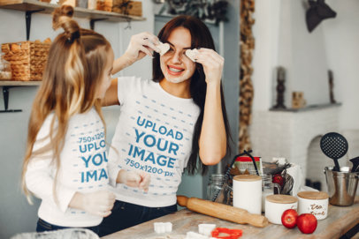 Long-Sleeve Tee & T-Shirt Mockup of a Mother Baking With Her Daughter 