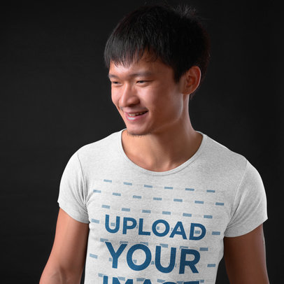 Heathered T-Shirt Mockup Featuring a Smiling Man 