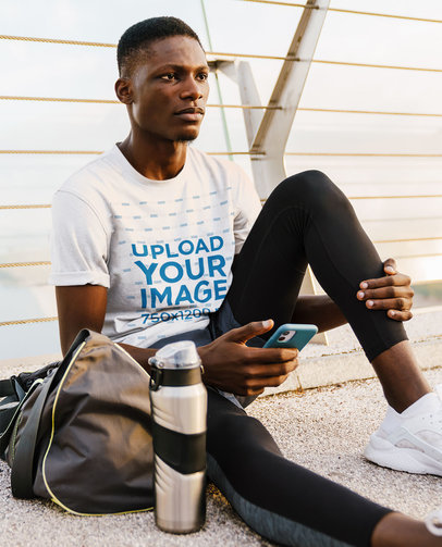 T-Shirt Mockup Featuring a Young Man in Activewear