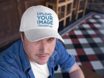 Middle Aged Man Wearing a Dad Hat Template and a Denim Shirt