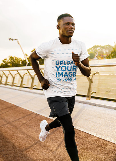 Basic T-Shirt Mockup Featuring a Man Running 
