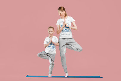 T-Shirt Mockup of a Mom and Daughter Practicing Yoga 