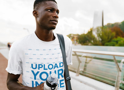 T-Shirt Mockup of a Young Man on His Way to Training