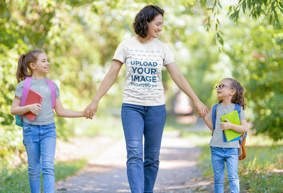 T-Shirt Mockup of a Happy Mom Taking Her Girls to School 44284-r-el2