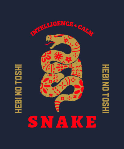Illustrated T-Shirt Design Template With a Chinese Zodiac Theme and a Snake Clipart