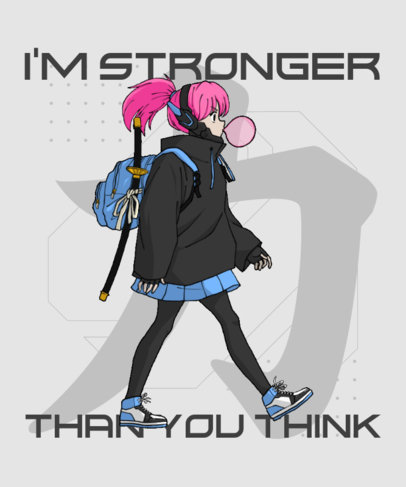 Illustrated T-Shirt Design Template with a Female Ninja