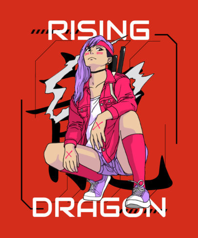 Anime-Style T-Shirt Design Creator Featuring a Female Warrior 