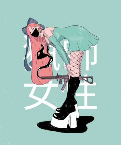 Trendy T-Shirt Design Creator Featuring an Anime Girl with a Rifle 3649b
