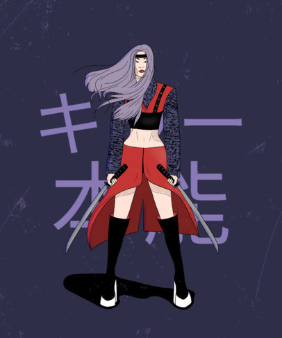 Ninja-Themed T-Shirt Design Template with a Cool Warrior Graphic 3649d