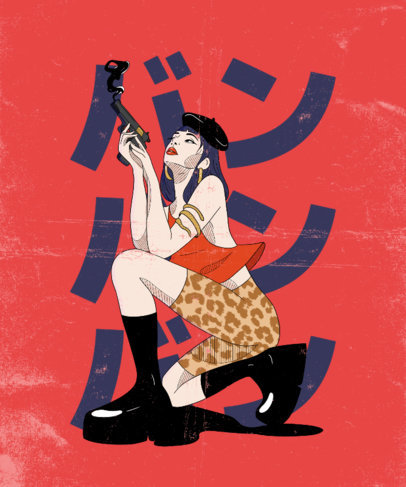 Illustrated T-Shirt Design Template Featuring a Fashion-Forward Woman 3649h