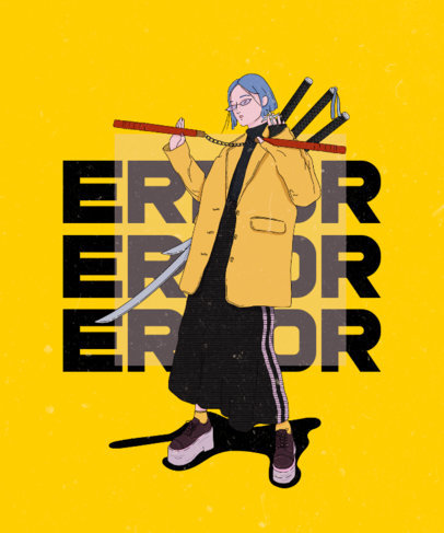 T-Shirt Design Maker Featuring an Anime Warrior with a Trendy Style 3649a