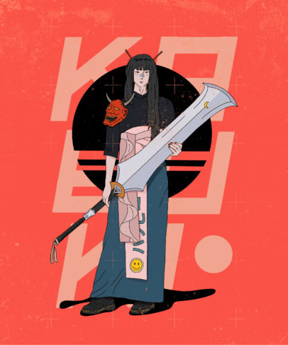 Anime T-Shirt Design Generator Featuring a Trendy Kabuki Girl 3649c