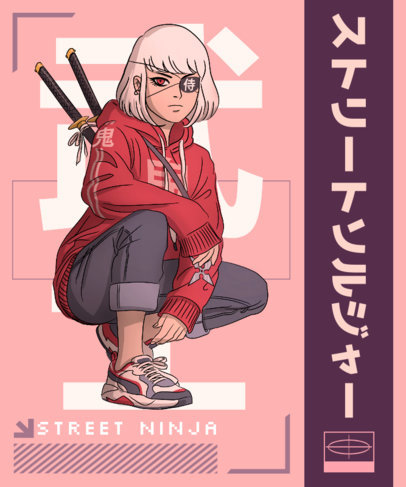 Fashion-Inspired T-Shirt Design Template with a Female Anime Character 3648g