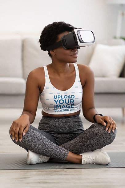 Activewear Mockup of a Woman Wearing a Sports Bra and a VR Headset  
