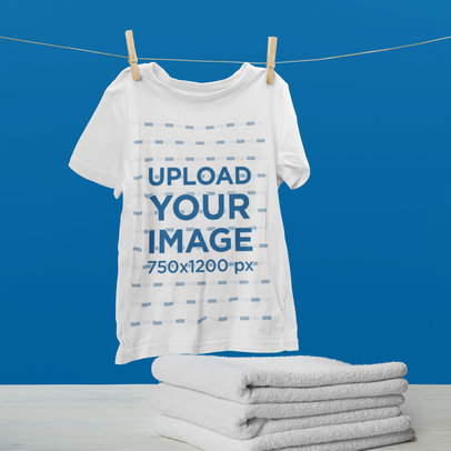 Mockup of a Hanging T-Shirt by Some Folded Towels