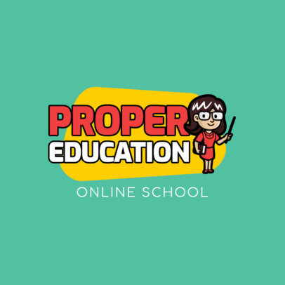 Online School Logo Template Featuring a Teacher Character