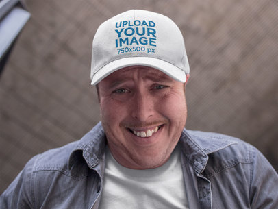 Smiling Middle Aged Dude Wearing a Dad Hat Mockup