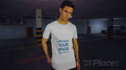Round-Neck T-Shirt Video of a Man at a Parking Lot