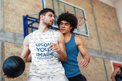 Tank Top Mockup Featuring a Man Playing Basketball