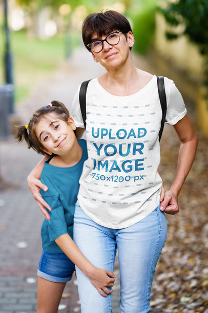 T-Shirt Mockup of a Woman Hanging Out with Her Daughter