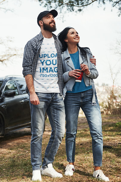 T-Shirt Mockup of a Man with His Girlfriend Admiring a Natural View 46140-r-el2