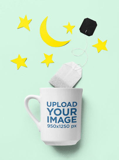 Coffee Mug Mockup Featuring a Tea Bag and Paper Decorations m5117-r-el2