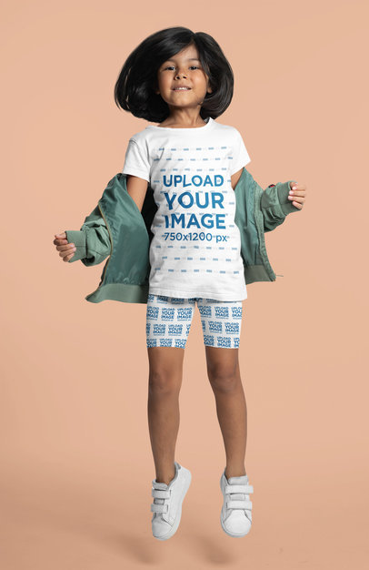 Mockup of a Girl Wearing an Athleisure Look with a T-Shirt and Shorts