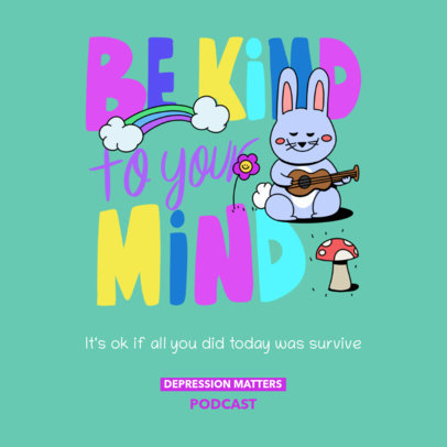 Mental Health Awareness-Themed Podcast Cover Template With Colorful Graphics 