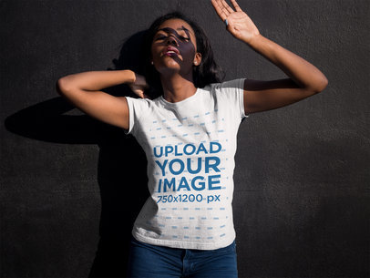Young Woman Wearing a Tshirt Template While Doing Shadows on her Face