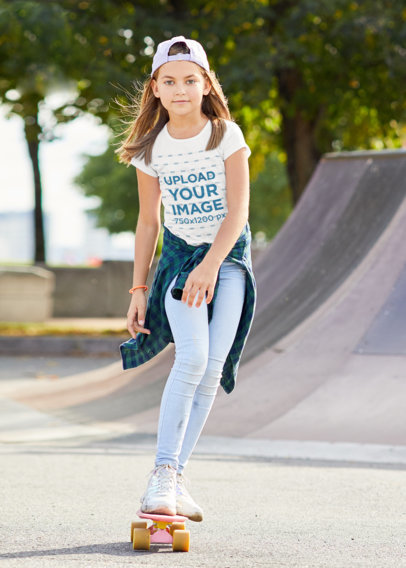 T-Shirt Mockup of a Girl Skating at a Park