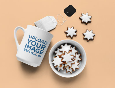 Mockup of a 15oz Coffee Mug Featuring Star-Shaped Cookies m5118-r-el2