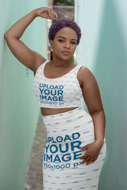 Pencil Skirt Mockup of a Short-Haired Woman Wearing a Sublimated Sports Bra m3671-r-el2