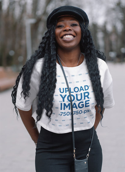 Crop Top Mockup of a Happy Long-Haired Woman Posing 
