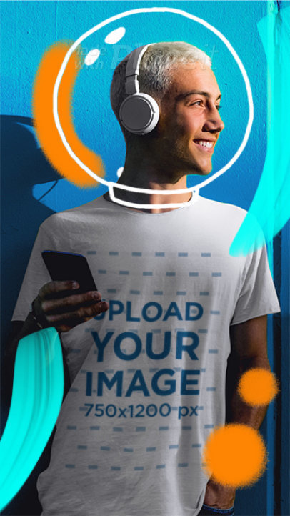 Illustrated T-Shirt Video of a Happy Man Listening to Music 3293v-el1