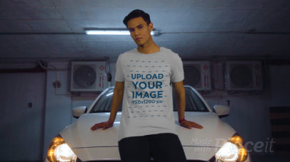T-Shirt Video Featuring a Man Posing with a Car