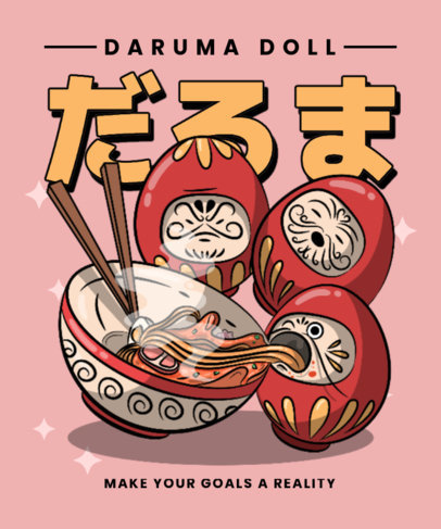 Illustrated T-Shirt Design Generator Featuring Daruma Dolls with a Ramen Bowl