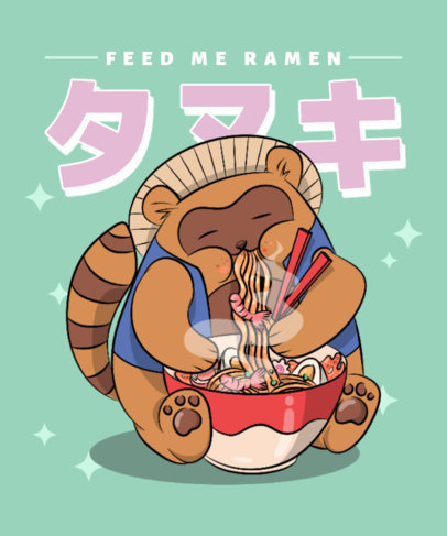 Illustrated T-Shirt Design Creator with a Chubby Character Eating Ramen