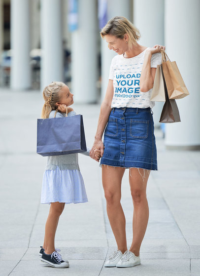 Heather T-Shirt Mockup of a Woman Shopping With Her Little Daughter 