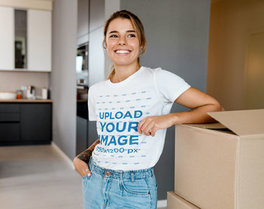 T-Shirt Mockup Featuring a Young Woman Moving
