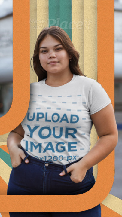 T-Shirt Video of a Smiling Woman Featuring Animated Stripes