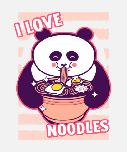 Kawaii T-Shirt Design Generator Featuring a Panda Eating Ramen 3688g
