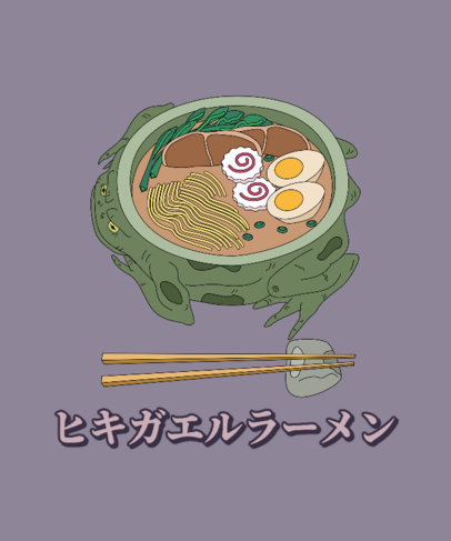 Food T-Shirt Design Template with an Illustrated Bowl of Ramen