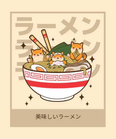 T-Shirt Design Creator with a Kawaii Graphic of Puppies in a Giant Ramen